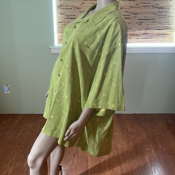 Tommy Bahama Silk Button Down Shirt In Granny Apple Green With Embroidery XXL
